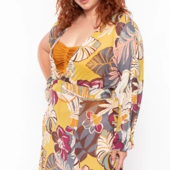 Curvy Sense Plus Size Tropical Print Mesh Maxi Cover-up Dress - Multi