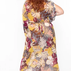 Curvy Sense Plus Size Tropical Print Mesh Maxi Cover-up Dress - Multi