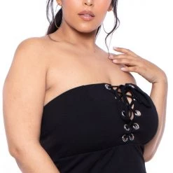 Curvy Sense Dresses Plus Size Tube Lace-Up Dress - Black