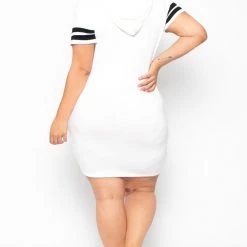 Curvy Sense Dresses Plus Size Varsity Stripe Hoodie Dress - Ivory