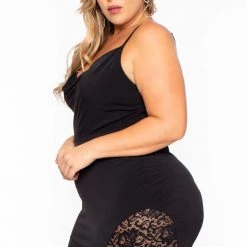 Curvy Sense Plus Size Vavavoom Lace Inset Dress - Black