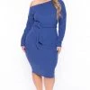Curvy Sense Plus Size Vivien Asymmetric Off The Shoulder Dress - Blue