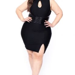 Curvy Sense Plus Size Waist Snatcher Bodycon Dress - Black Back In Stock