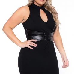 Curvy Sense Plus Size Waist Snatcher Maxi Dress- Black Little Black Styles