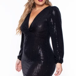 Curvy Sense Plus Size Ximena Sequins Dress - Black