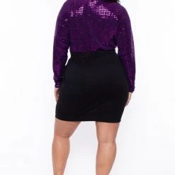 Curvy Sense Plus Size Xiomara Plunge Sequin Dress - Violet