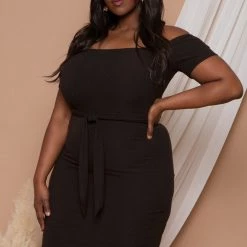 Curvy Sense Plus Size Yara Bodycon Dress- Black