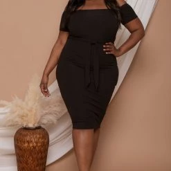 Curvy Sense Plus Size Yara Bodycon Dress- Black