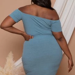 Curvy Sense New Arrivals Plus Size Yara Bodycon Dress- Teal