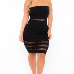 Curvy Sense Plus Size Zeze Netted Tube Dress - Black Little Black Styles