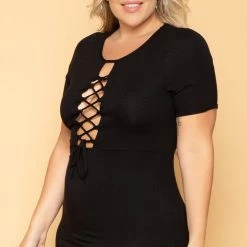 Curvy Sense Plus Size Zia Bodycon Dress- Black