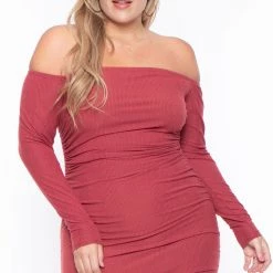 Curvy Sense Dresses Plus Size Zita Bodycon Dress- Rust