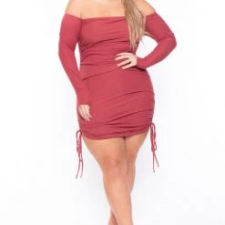 Curvy Sense Dresses Plus Size Zita Bodycon Dress- Rust