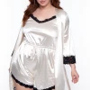 Curvy Sense Plus Size Serena Satin Night Robe - Cream Intimates