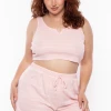 Curvy Sense Plus Size Striped Thermal Tank & Shorts Set - Pink/White