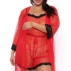 Curvy Sense Intimates Plus Size Amanda Mesh Night Robe - Red