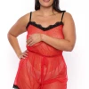 Curvy Sense Plus Size Mesh Sleep Romper - Red 1 Curvy Sense Plus Size Mesh Sleep Romper - Red