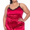 Curvy Sense Plus Size Sabine Satin Sleep Romper - Red
