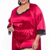 Curvy Sense Plus Size Serena Satin Night Robe - Red Intimates