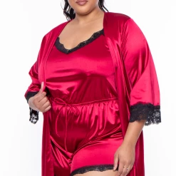 Curvy Sense Plus Size Serena Satin Night Robe - Red Intimates