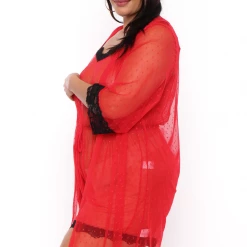 Curvy Sense Intimates Plus Size Amanda Mesh Night Robe - Red
