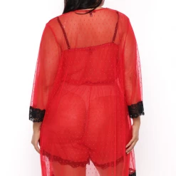 Curvy Sense Intimates Plus Size Amanda Mesh Night Robe - Red