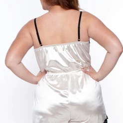Curvy Sense Plus Size Sabine Satin Sleep Romper - Cream Intimates 12 Curvy Sense Plus Size Sabine Satin Sleep Romper - Cream Intimates