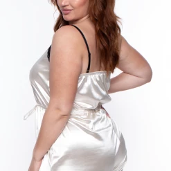 Curvy Sense Plus Size Sabine Satin Sleep Romper - Cream Intimates 11 Curvy Sense Plus Size Sabine Satin Sleep Romper - Cream Intimates