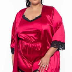 Curvy Sense Plus Size Sabine Satin Sleep Romper - Red