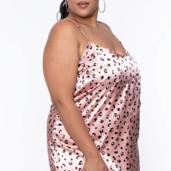 Curvy Sense Intimates Plus Size Satin Cheetah Nightie- Peach