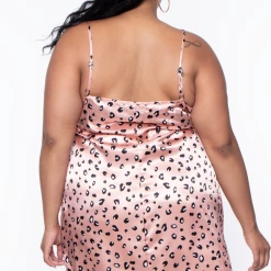 Curvy Sense Intimates Plus Size Satin Cheetah Nightie- Peach