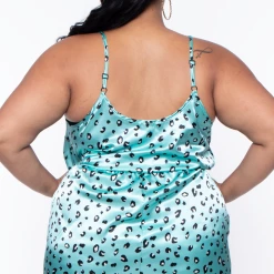 Curvy Sense Plus Size Satin Cheetah Romper - Mint