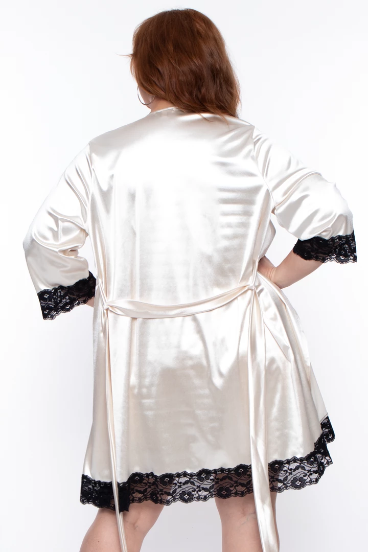 Curvy Sense Plus Size Serena Satin Night Robe - Cream Intimates 7 Curvy Sense Plus Size Serena Satin Night Robe - Cream Intimates