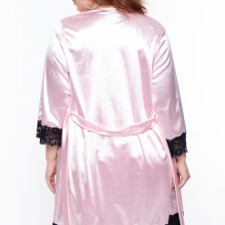 Curvy Sense Plus Size Serena Satin Night Robe - Pink