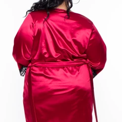 Curvy Sense Plus Size Serena Satin Night Robe - Red Intimates