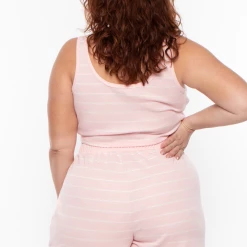 Curvy Sense Plus Size Striped Thermal Tank & Shorts Set - Pink/White 11 Curvy Sense Plus Size Striped Thermal Tank & Shorts Set - Pink/White