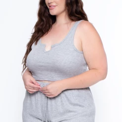 Curvy Sense Intimates Plus Size Thermal Tank & Shorts Set - Heather Grey
