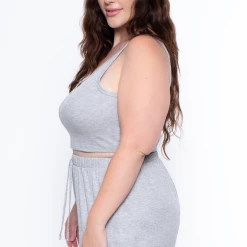 Curvy Sense Intimates Plus Size Thermal Tank & Shorts Set - Heather Grey