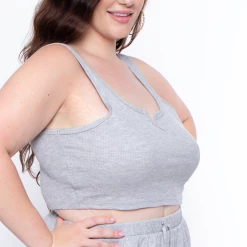 Curvy Sense Intimates Plus Size Thermal Tank & Shorts Set - Heather Grey