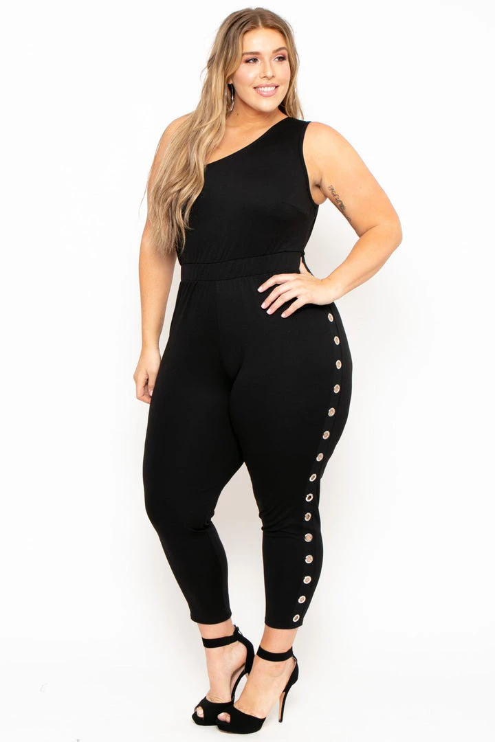 Curvy Sense Party Jumpsuilts Plus Size Amberlyn Grommet Jumpsuit - Black 3 Curvy Sense Party Jumpsuilts Plus Size Amberlyn Grommet Jumpsuit - Black
