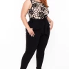 Curvy Sense Party Jumpsuilts Plus Size Burn Out Flocked Jumpsuit - Black