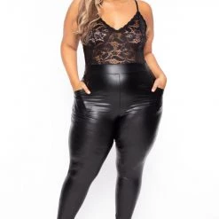 Curvy Sense Plus Size Cami Lace Top Jumpsuit - Black