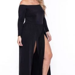Curvy Sense Plus Size Dress Deidra M-Slit Jumpsuit- Black