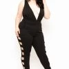 Curvy Sense Plus Size Electra Caged Jumpsuit - Black Party Jumpsuilts
