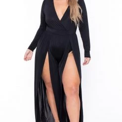 Curvy Sense Plus Size Ellia M-Slit Jumpsuit- Black