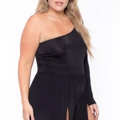 Curvy Sense Plus Size Gianna M-Slit Jumpsuit- Black Party Jumpsuilts