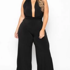 Curvy Sense Plus Size Infinity Plunging Jumpsuit - Black