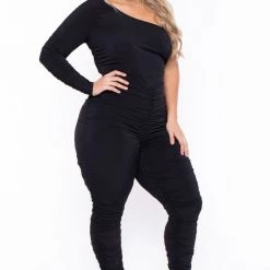 Curvy Sense Plus Size Jaelyn Ruched Jumpsuit- Black