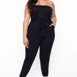 Curvy Sense Party Jumpsuilts Plus Size Lina Strapless Jumpsuit - Black