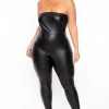 Curvy Sense Plus Size Mauri Faux Leather Catsuit - Black
